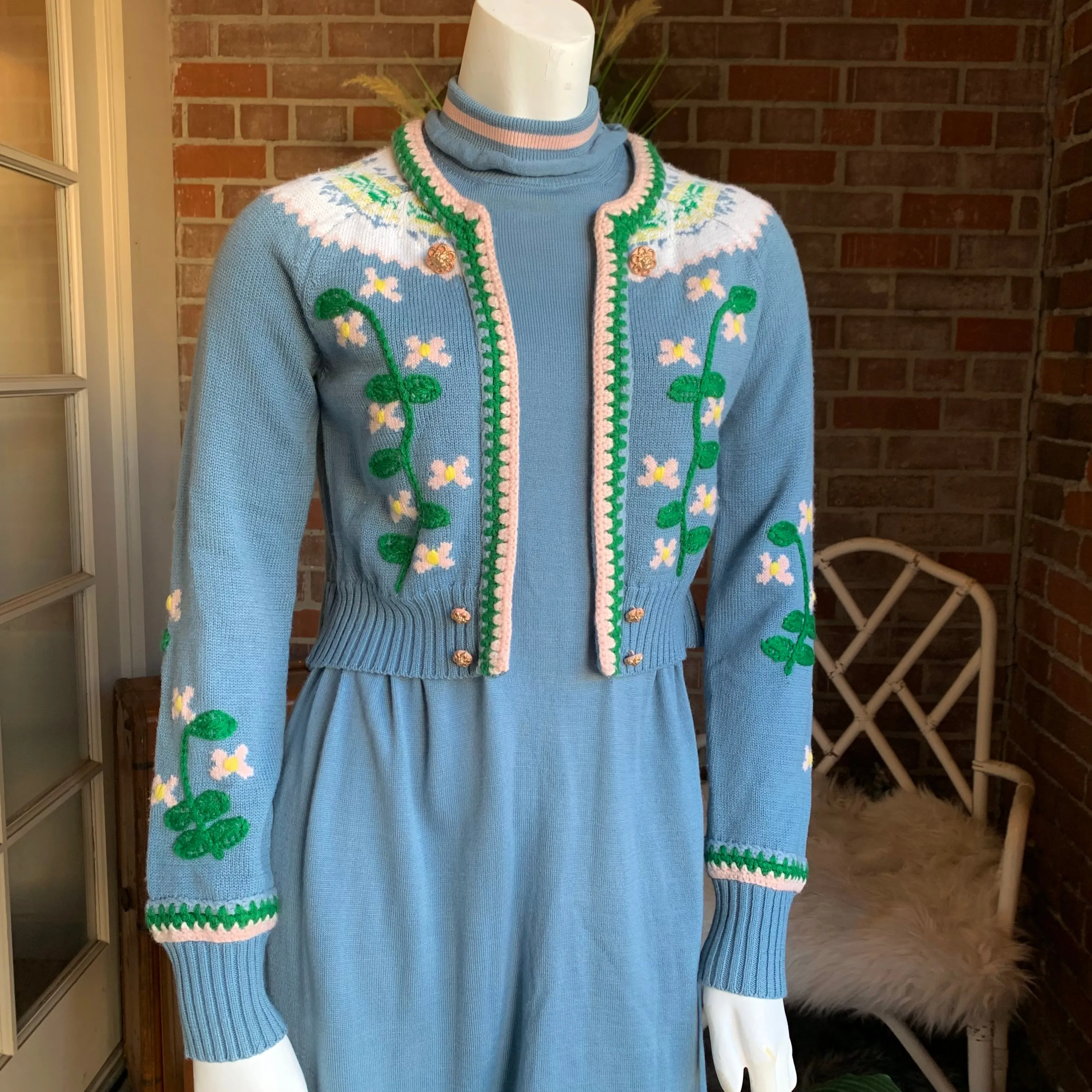 1940s Vintage Inspired Tyrolean Style Knit Sweater Dress