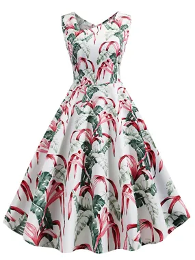 1950s Tropical Plants Swing Dress