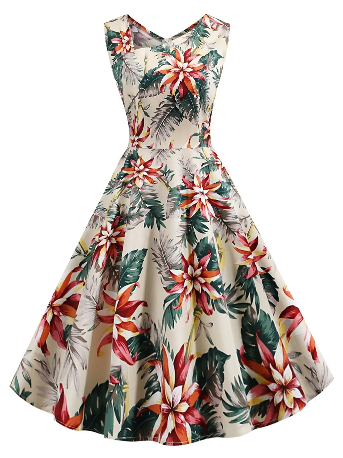 1950s Tropical Plants Swing Dress