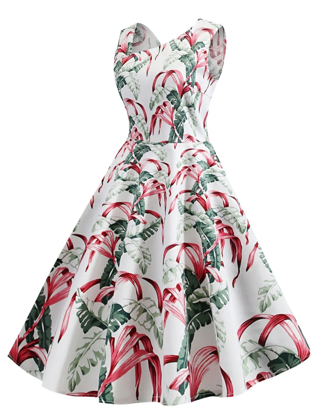 1950s Tropical Plants Swing Dress