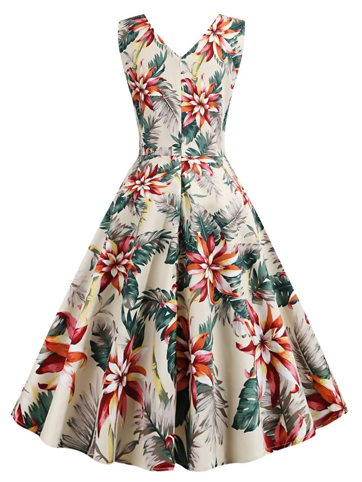 1950s Tropical Plants Swing Dress