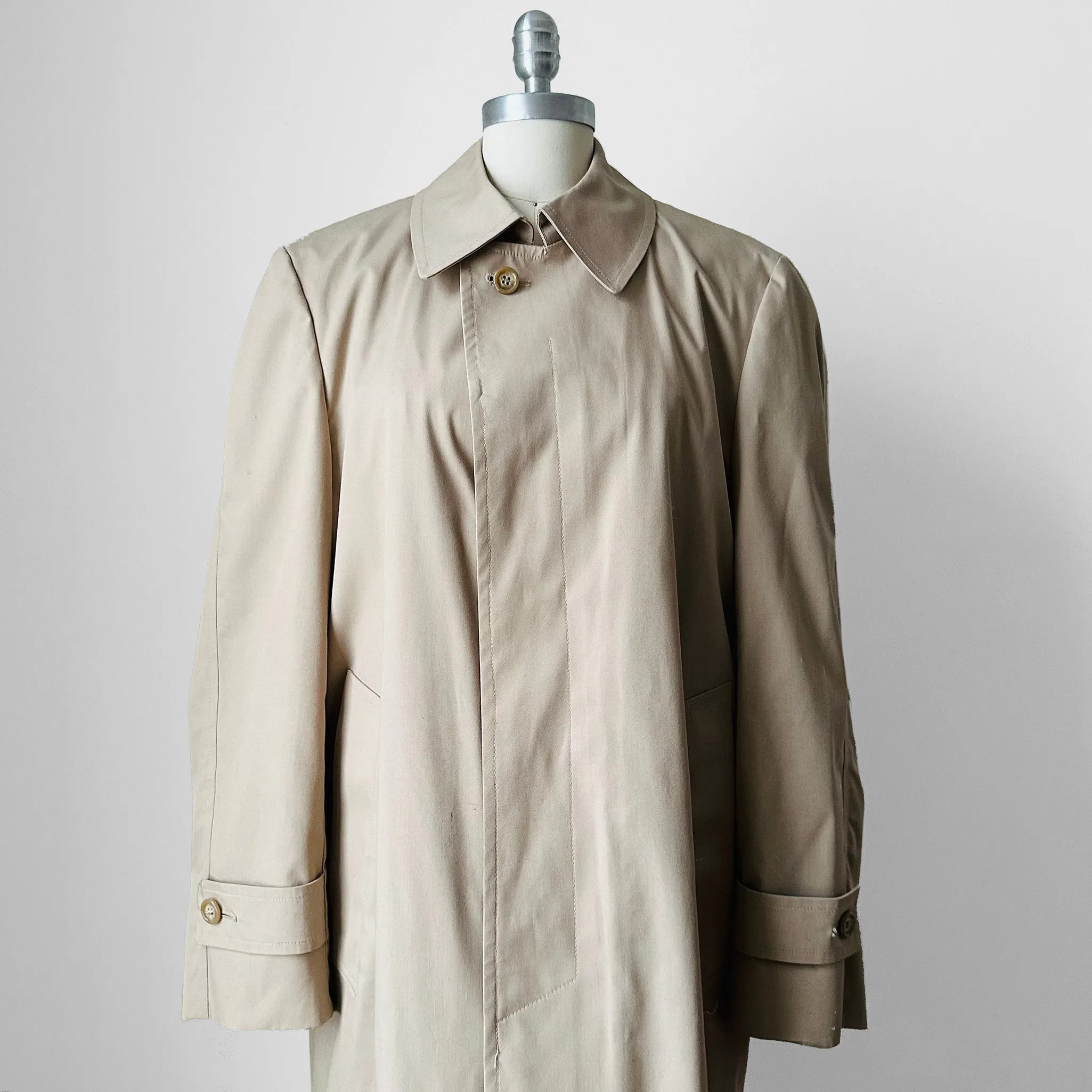 1960s Tan Plaid Wool Lined Trench Style Overcoat