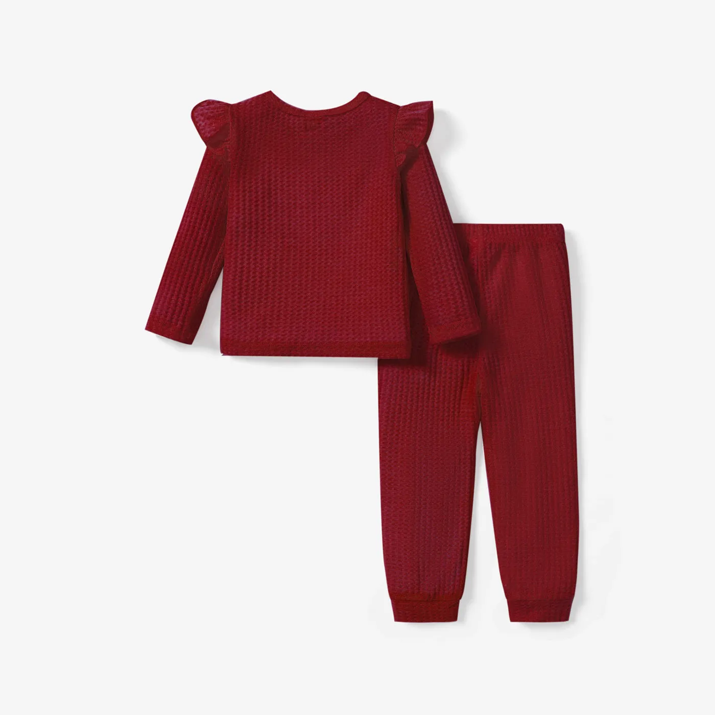 2-piece Toddler Girl Ruffled Textured Long-sleeve Top and Solid Color Pants Set