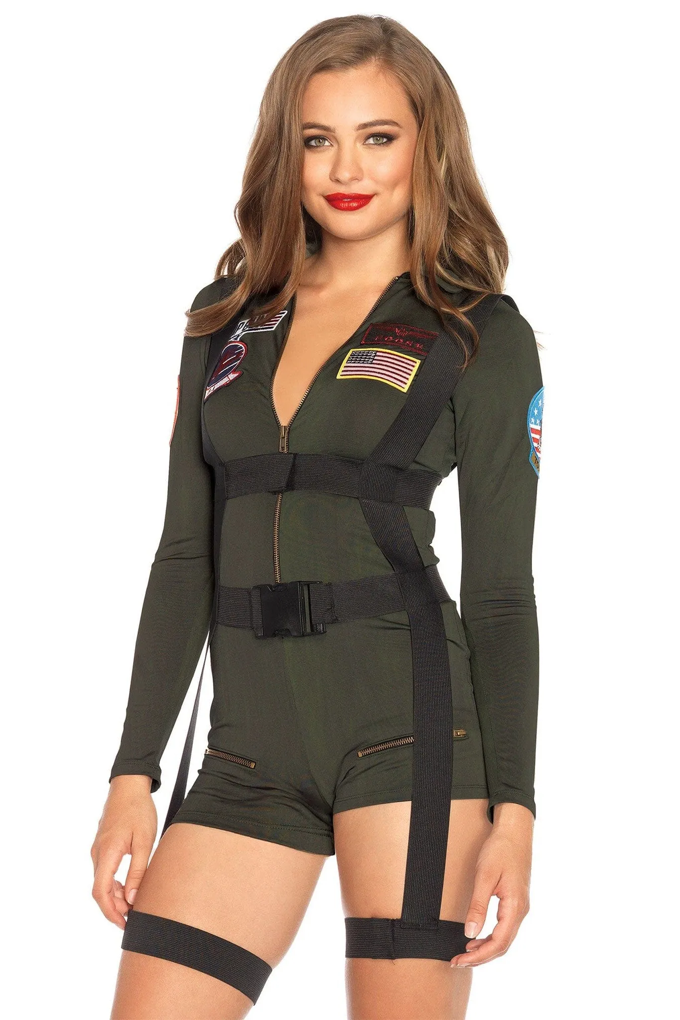 2 Piece Top Gun Romper Spandex Romper W/Body Harness