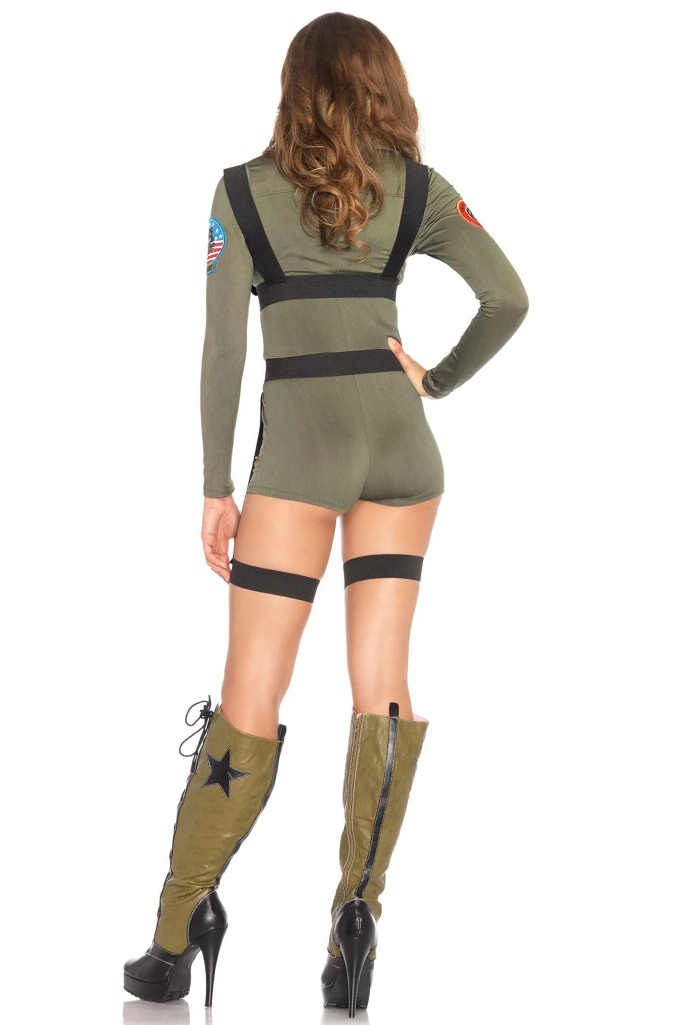 2 Piece Top Gun Romper Spandex Romper W/Body Harness