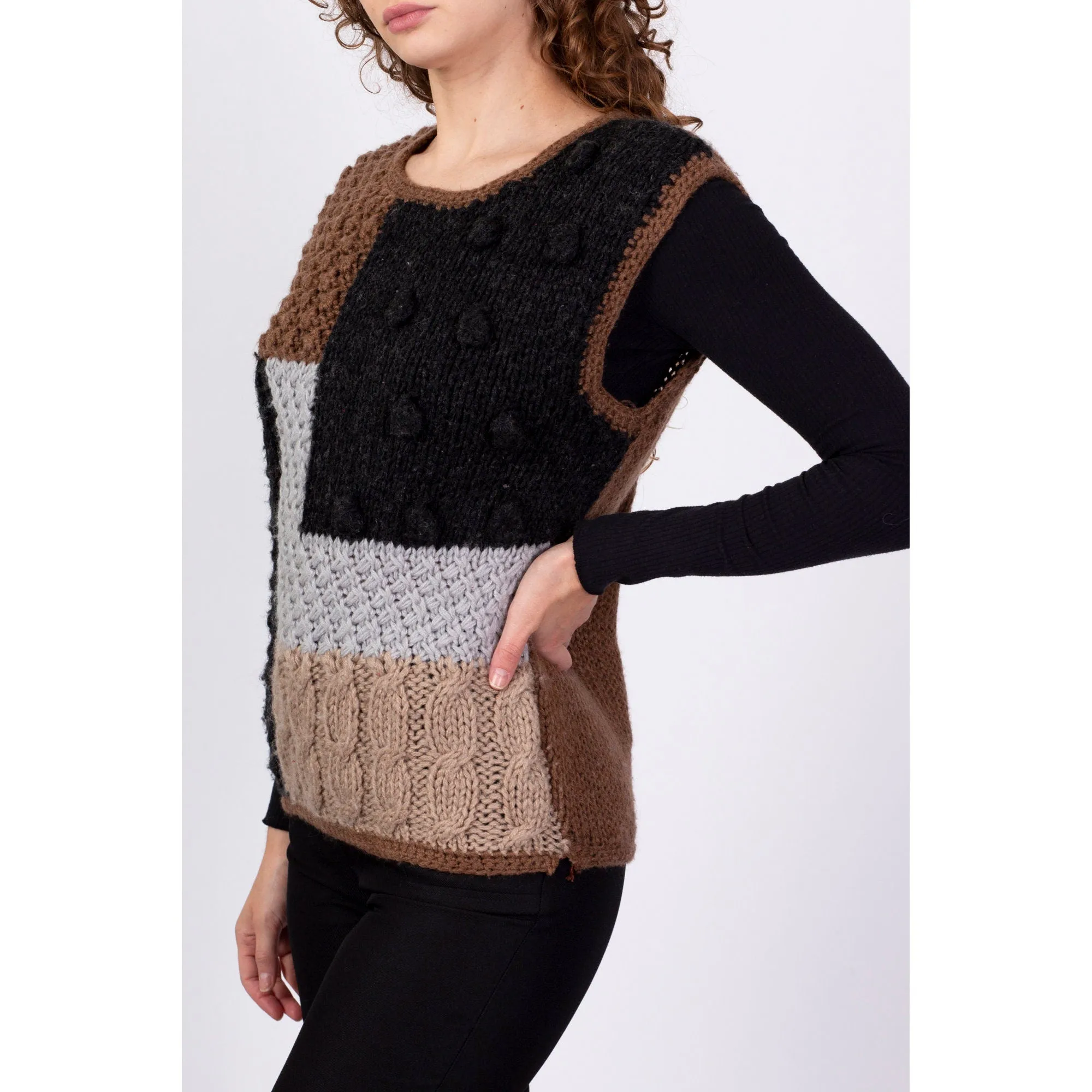 80s Cable Knit Grunge Sweater Vest - Medium