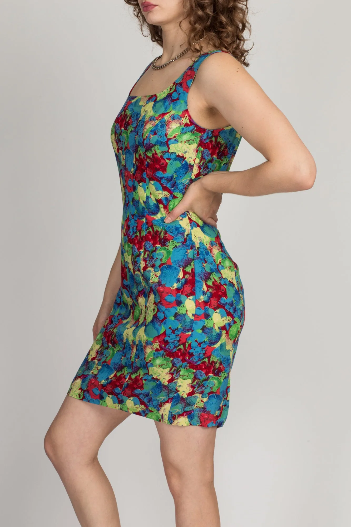 80s Floral Mini Sheath Dress - Medium