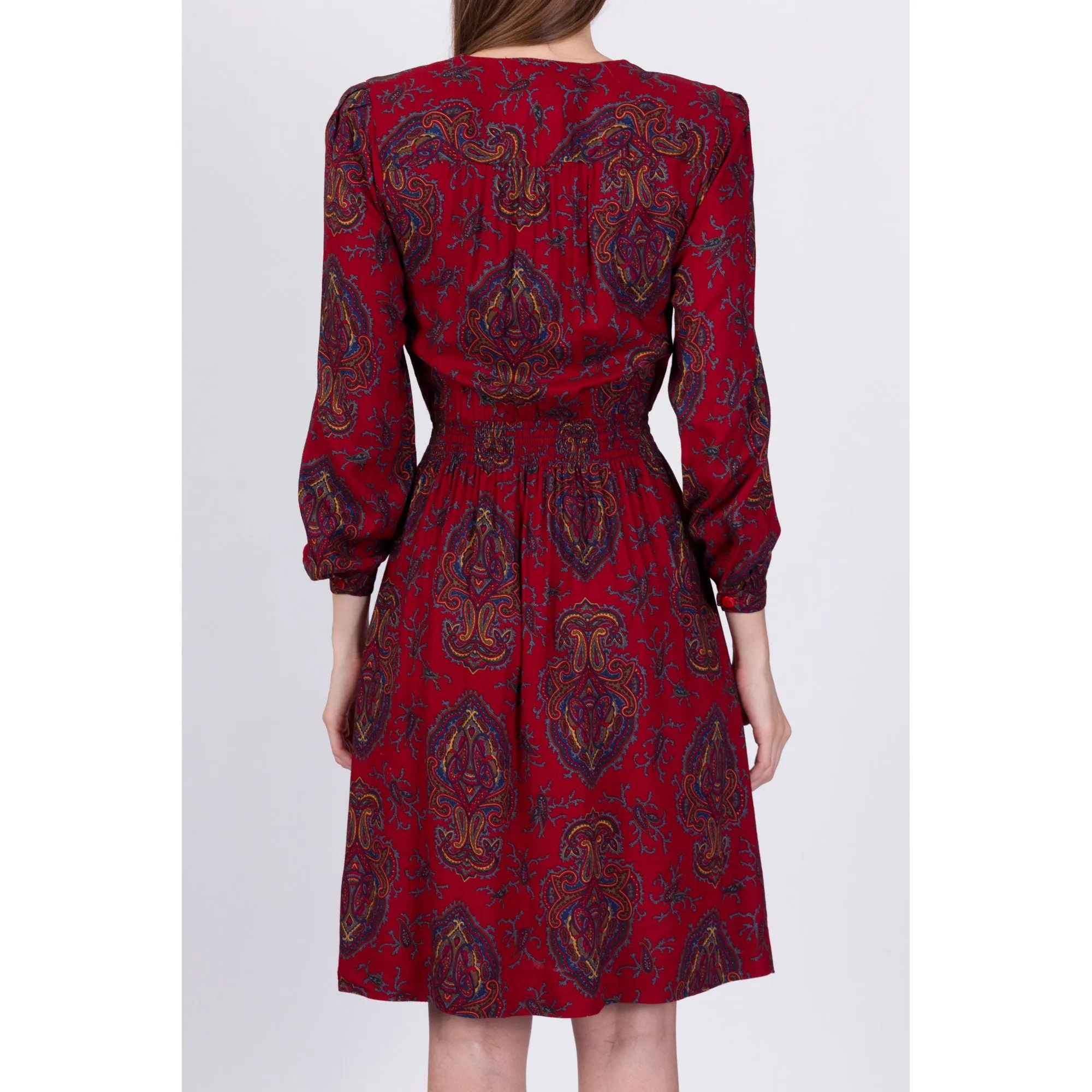 80s Grunge Red Paisley Dress - Extra Small