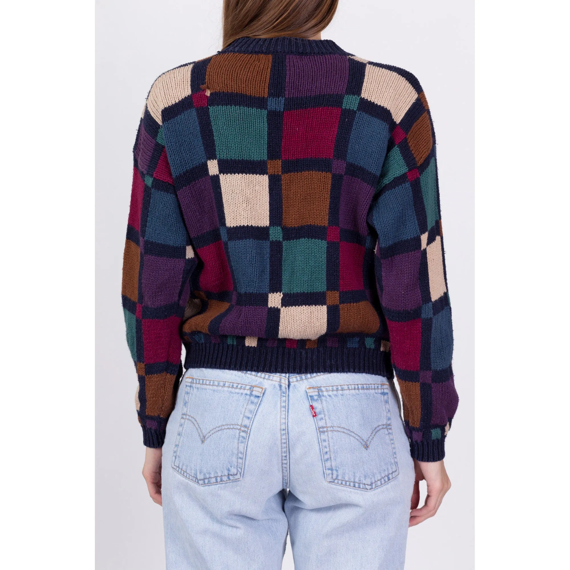 80s Plaid Color Block Cardigan - Small