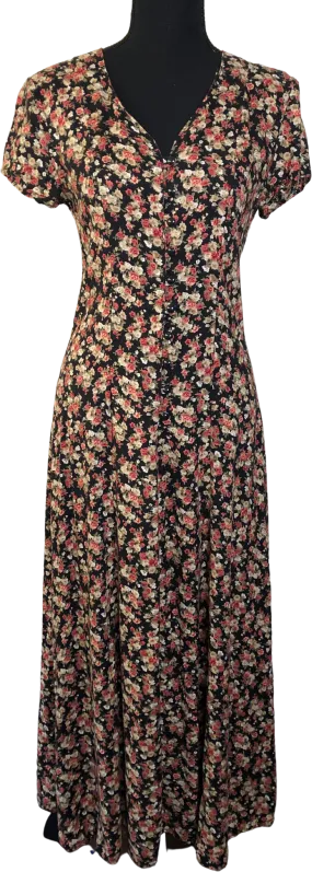 '90’s Grunge Floral Maxi Dress with Cinch Tie Back by Hana