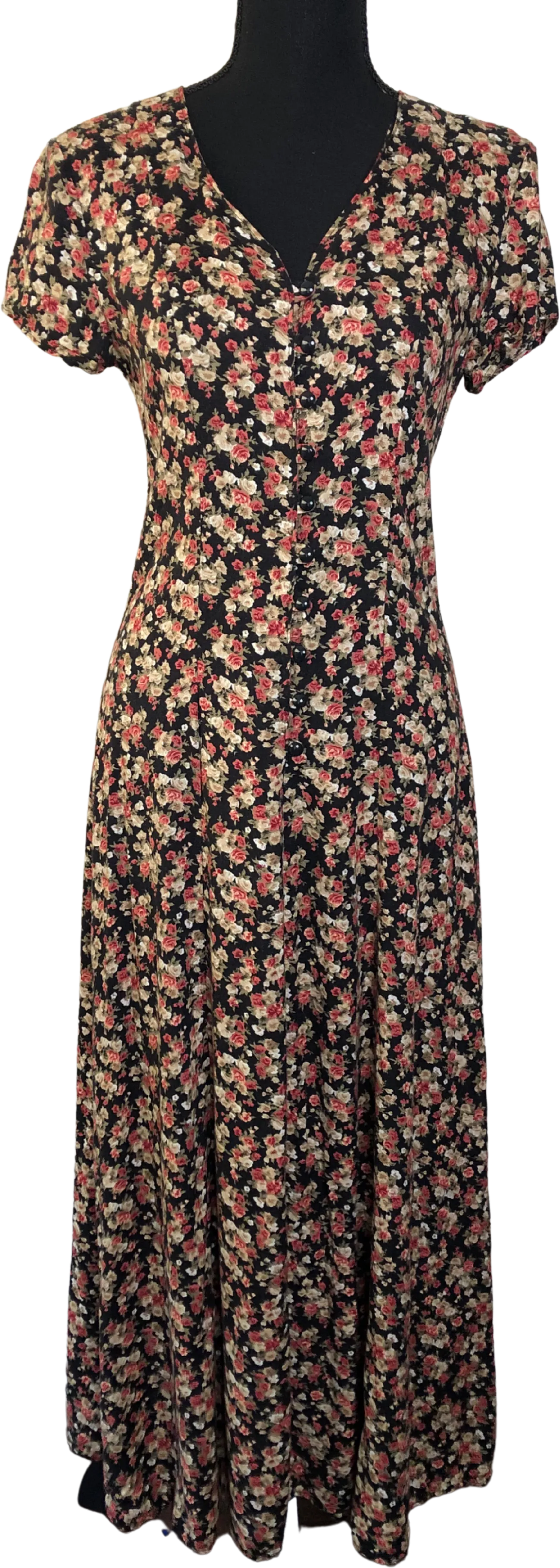 '90’s Grunge Floral Maxi Dress with Cinch Tie Back by Hana