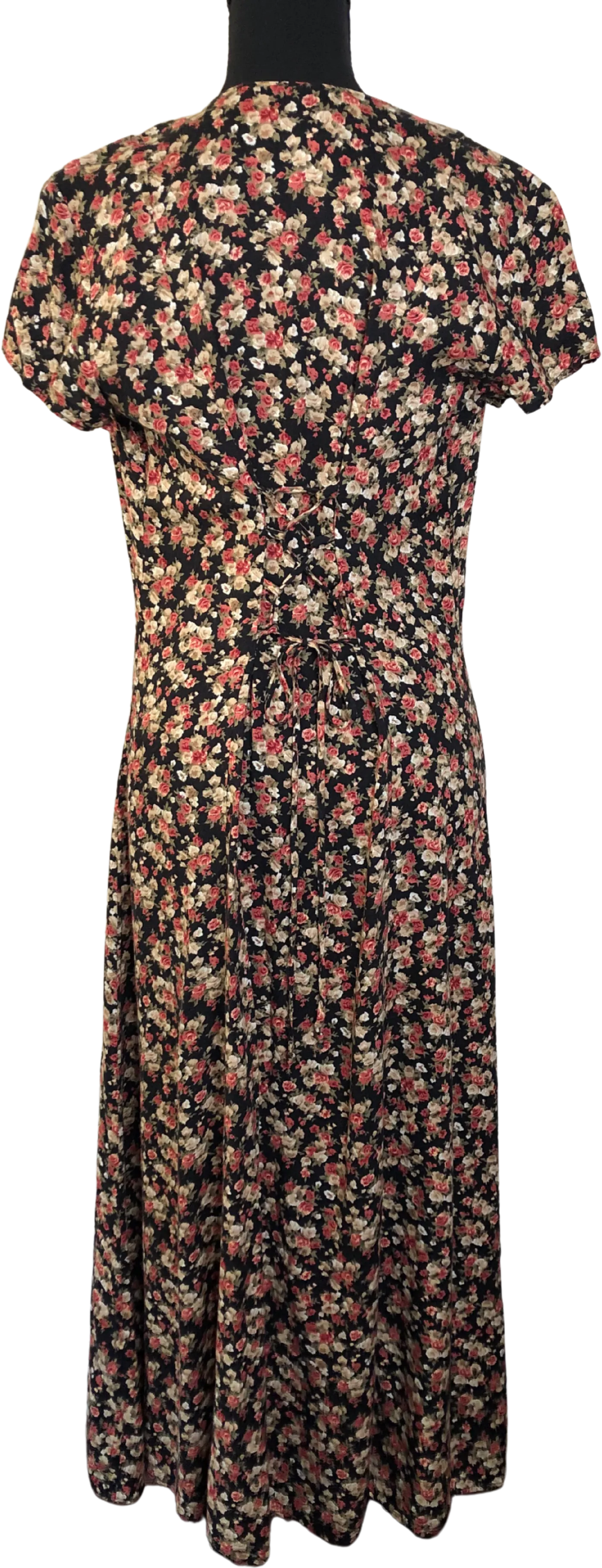 '90’s Grunge Floral Maxi Dress with Cinch Tie Back by Hana