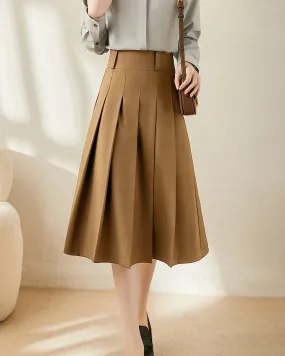 A Line Pleated Wool Midi Skirt