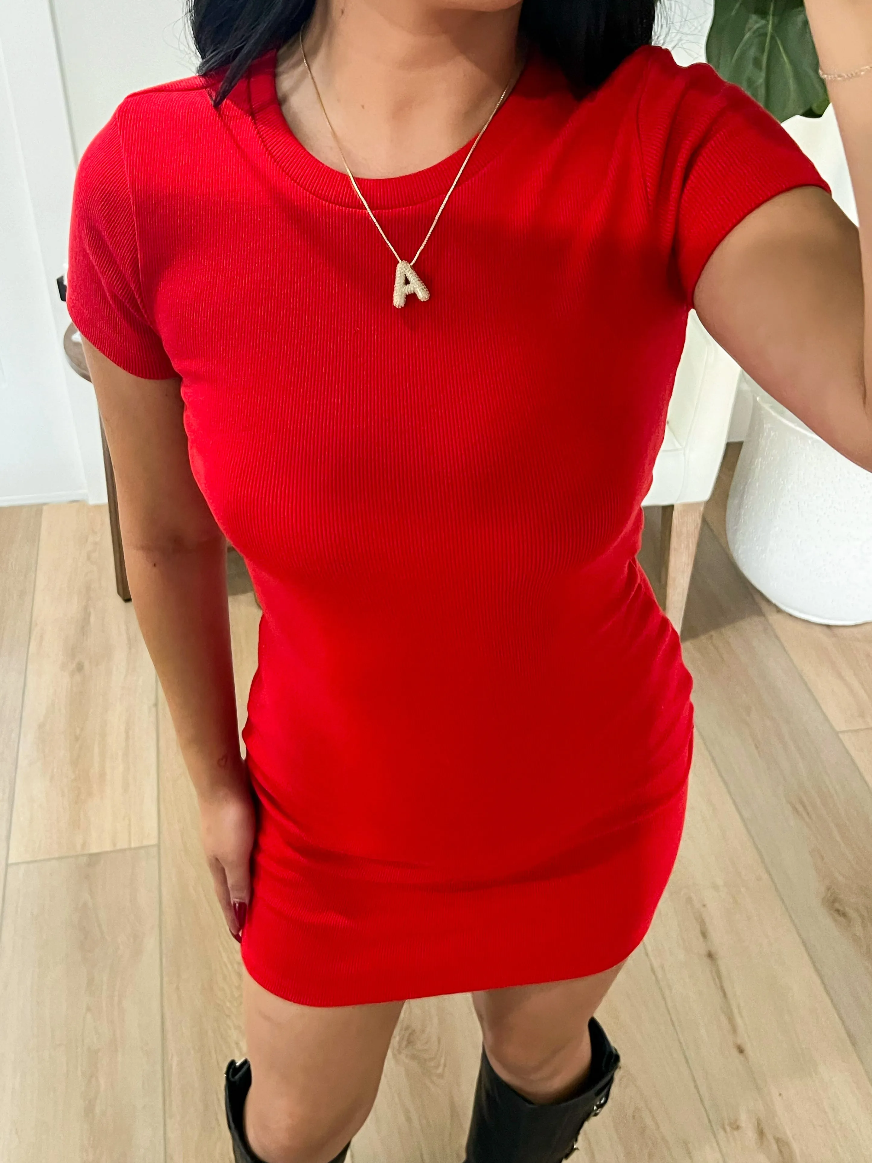 Alejandra Ribbed Mini Dress (Red)