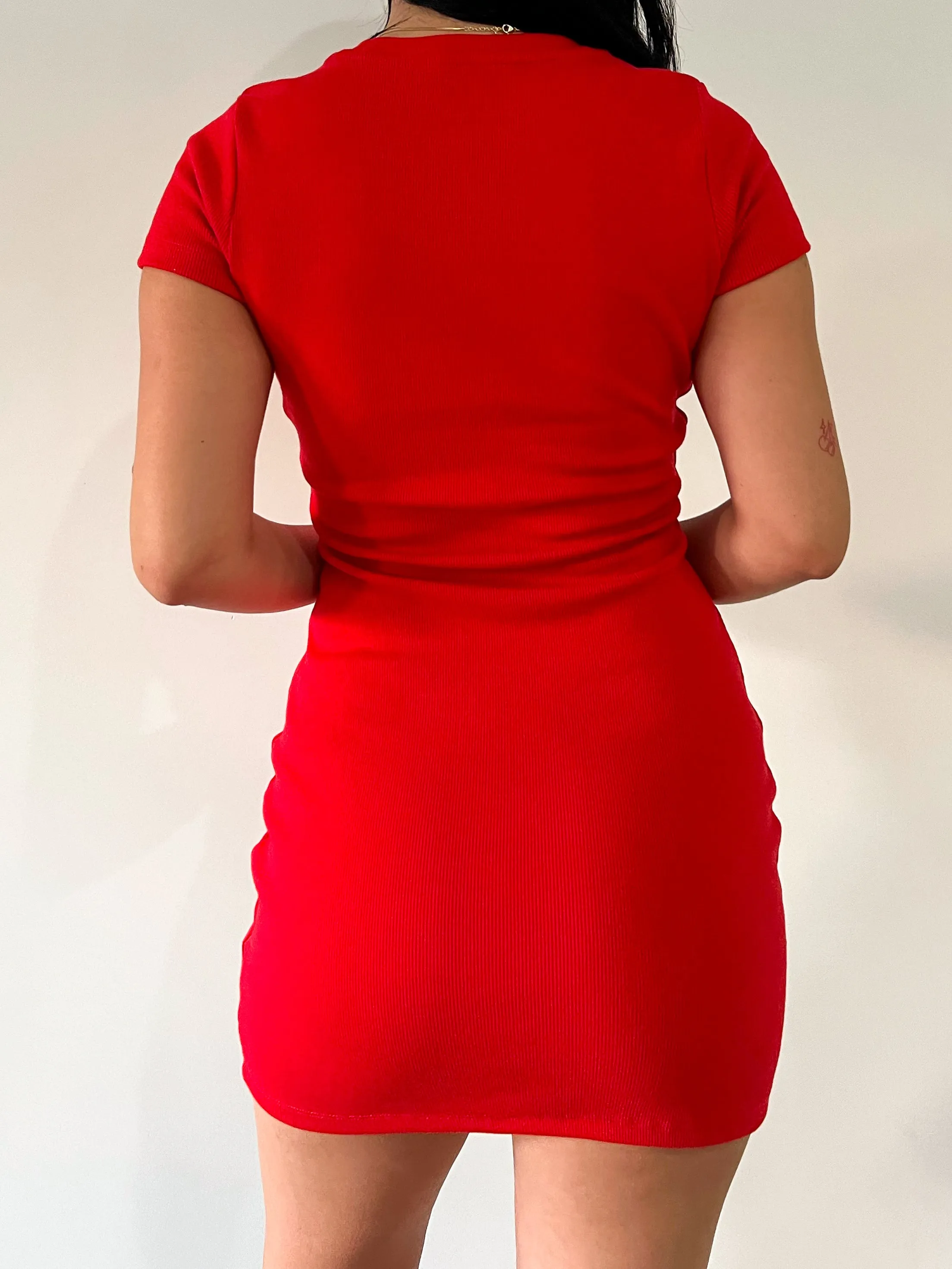 Alejandra Ribbed Mini Dress (Red)