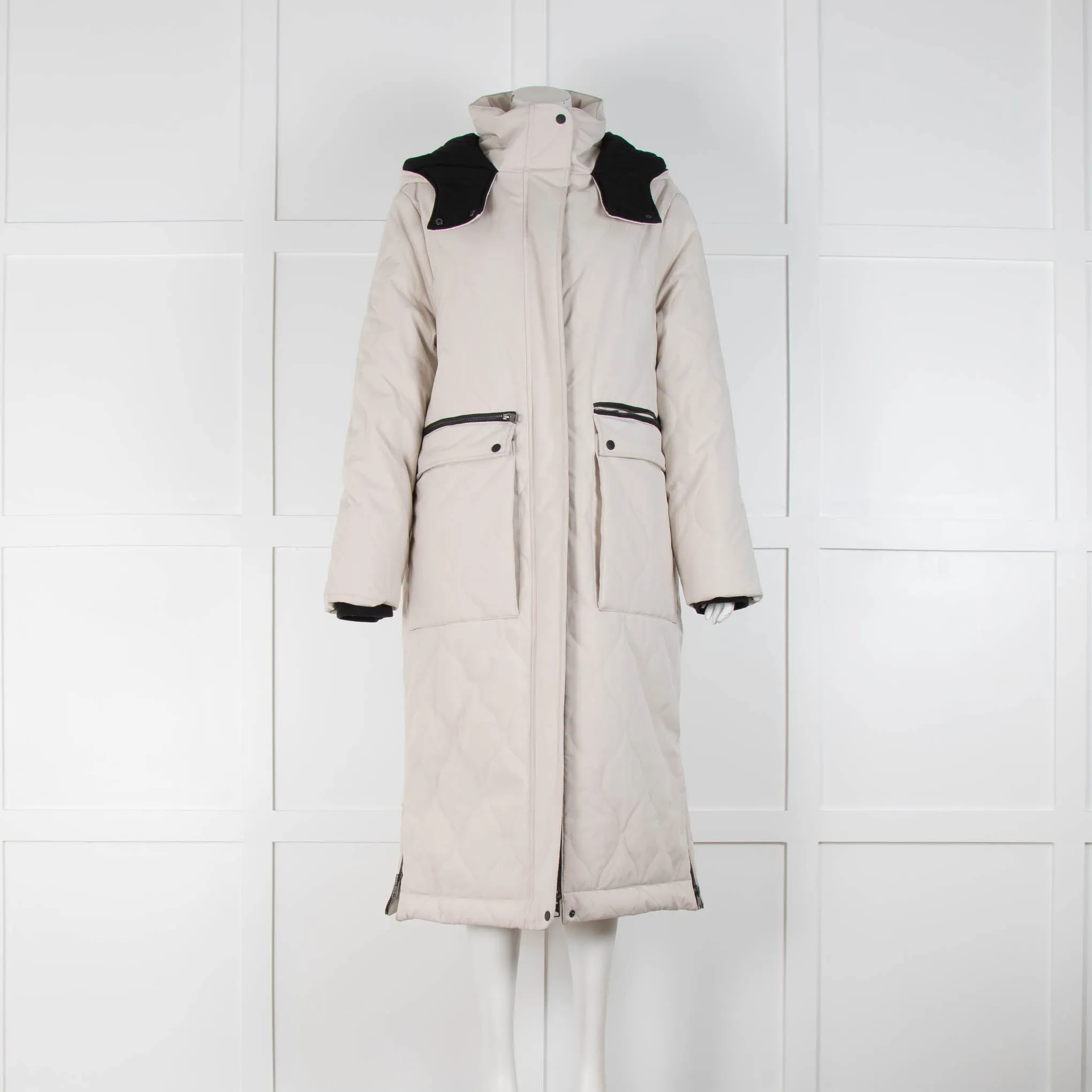 All Saints Hattie Off White Hooded  Puffer Coat