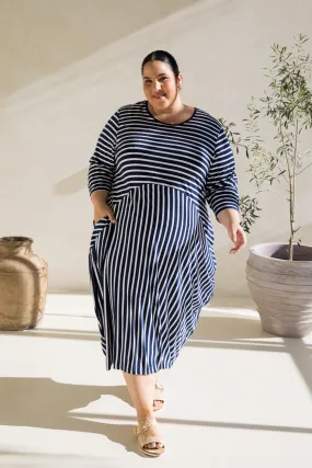 Alviva Dress in Navy/White Stripe