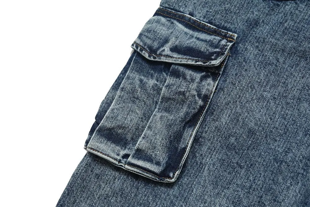 American Retro Washed And Worn Cargo Pocket Jeans