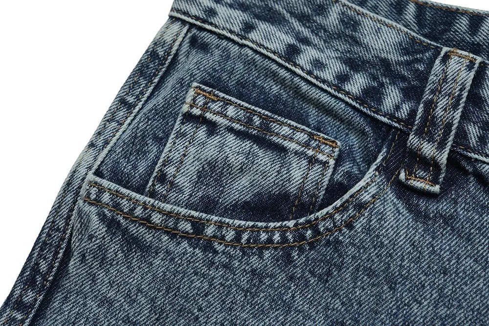 American Retro Washed And Worn Cargo Pocket Jeans