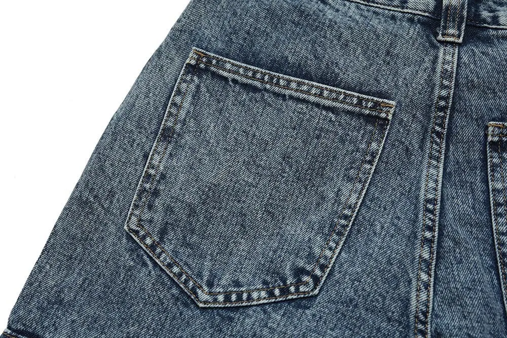 American Retro Washed And Worn Cargo Pocket Jeans