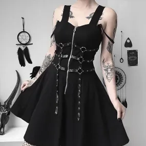 Amozae---hoco dresses Halloween   Goth Dark women's dress eyelet web zipper harajuku mini dresses grunge Summer   sleeveless backless a-line   punk rock