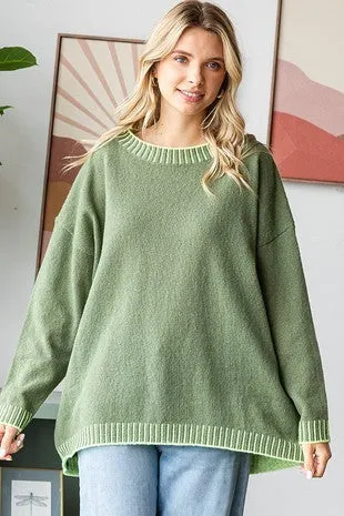 Annie Ribbed Contrast Relaxed Fit Long Sleeve Sweater