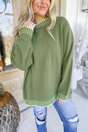 Annie Ribbed Contrast Relaxed Fit Long Sleeve Sweater