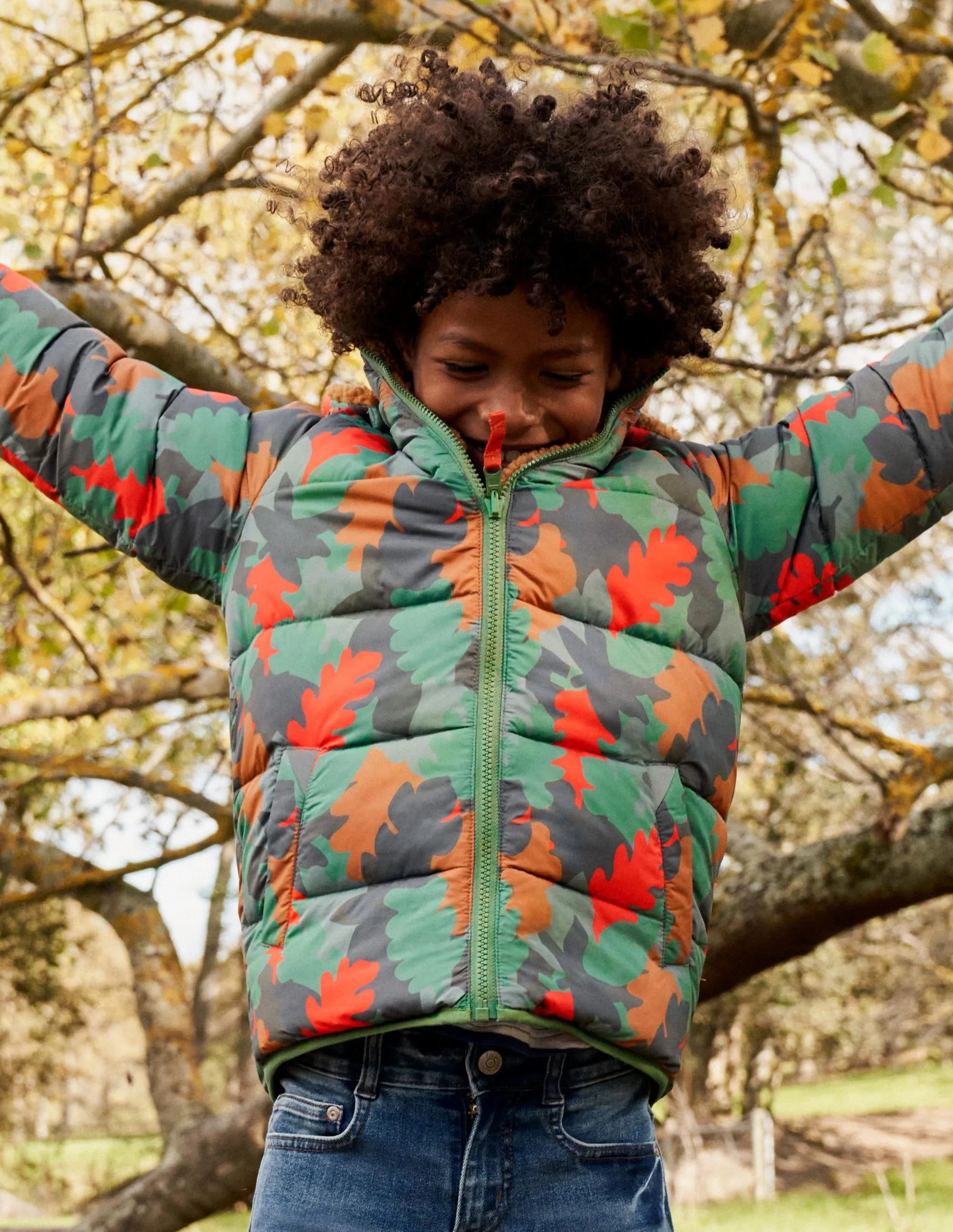 Autumn Leaf Reversible Teddy Puffer Jacket-Rosemary Autumn Leaf Camo