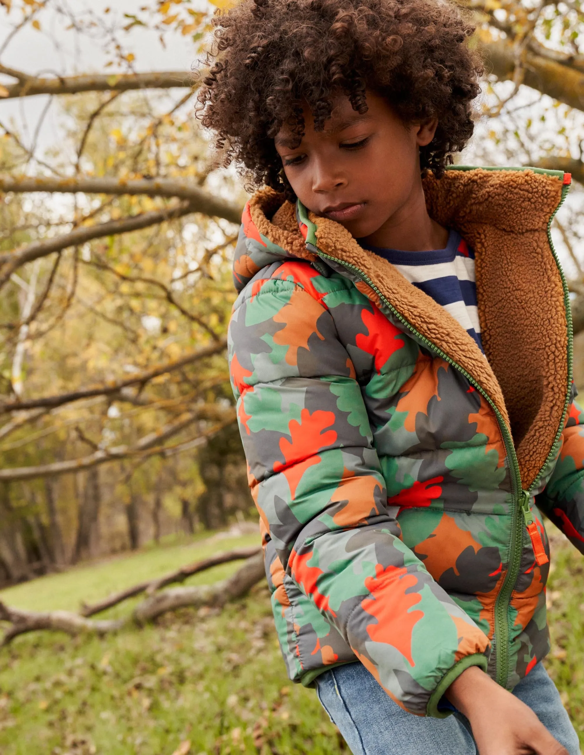 Autumn Leaf Reversible Teddy Puffer Jacket-Rosemary Autumn Leaf Camo