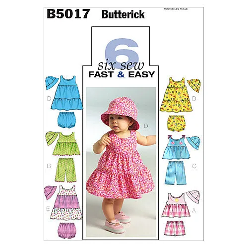 B5017 Infants' Top, Dress, Panties, Shorts, Pants and Hat (size: All Sizes In One Envelope)