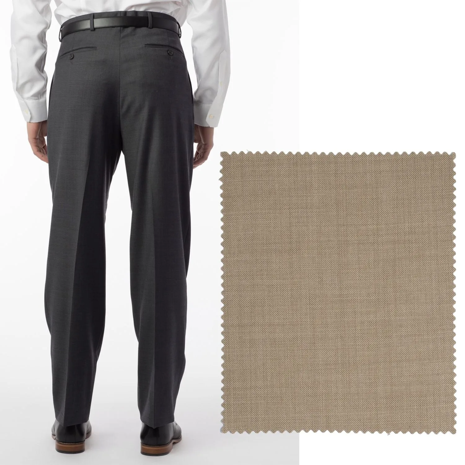 BIG FIT Sharkskin Super 120s Worsted Wool Comfort-EZE Trouser in Camel (Manchester Pleated Model) by Ballin