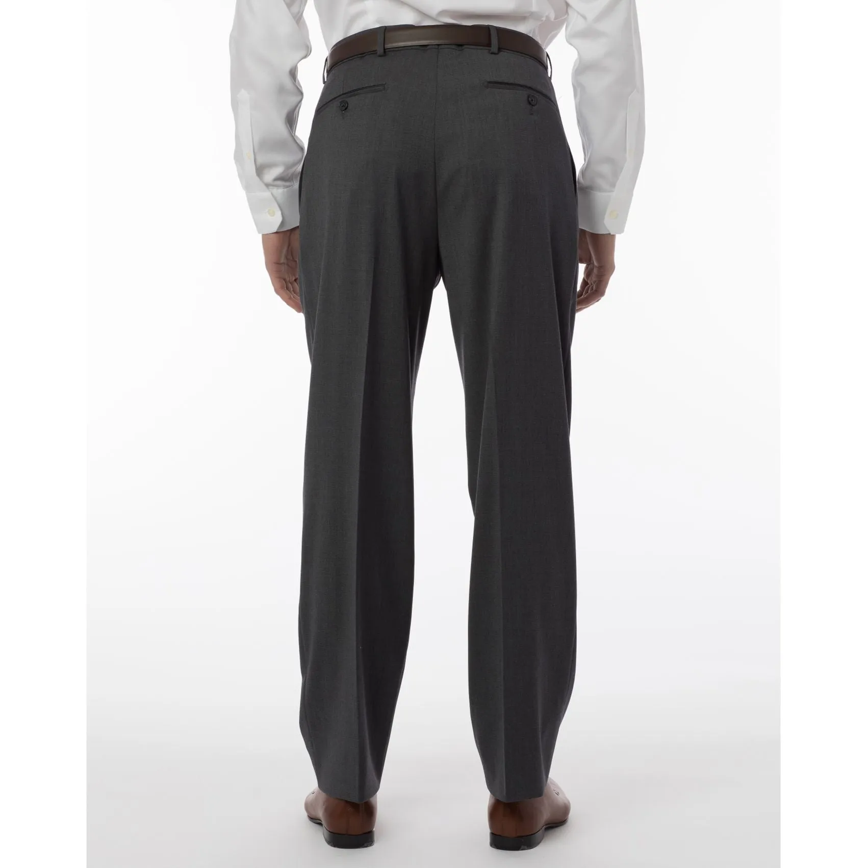 BIG FIT Super 120s Wool Gabardine Comfort-EZE Trouser in Medium Grey (Manchester Pleated Model) by Ballin