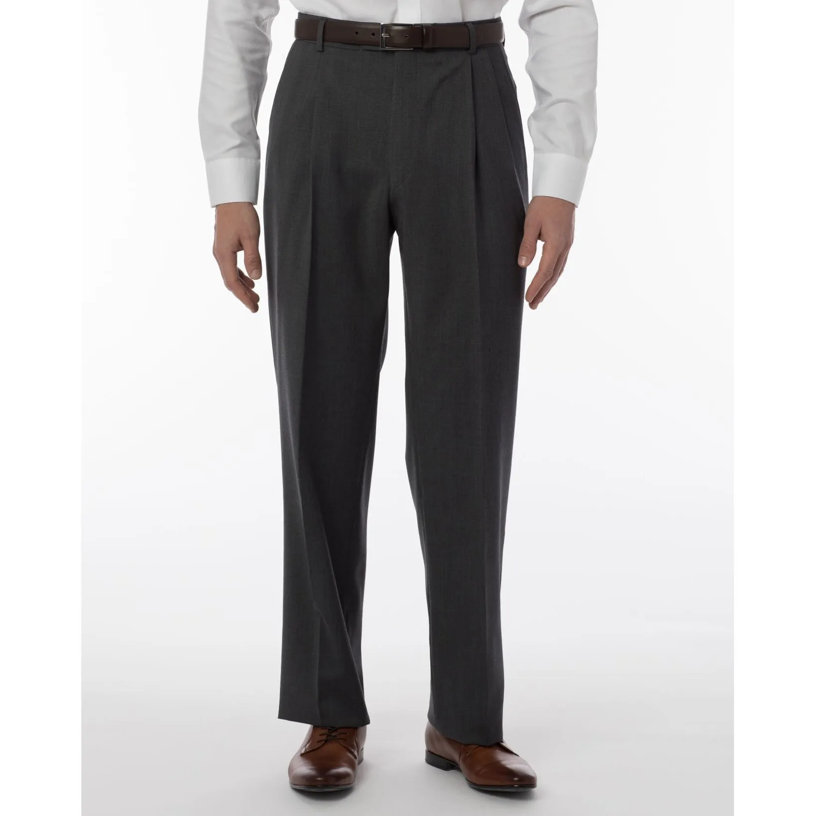 BIG FIT Super 120s Wool Gabardine Comfort-EZE Trouser in Medium Grey (Manchester Pleated Model) by Ballin