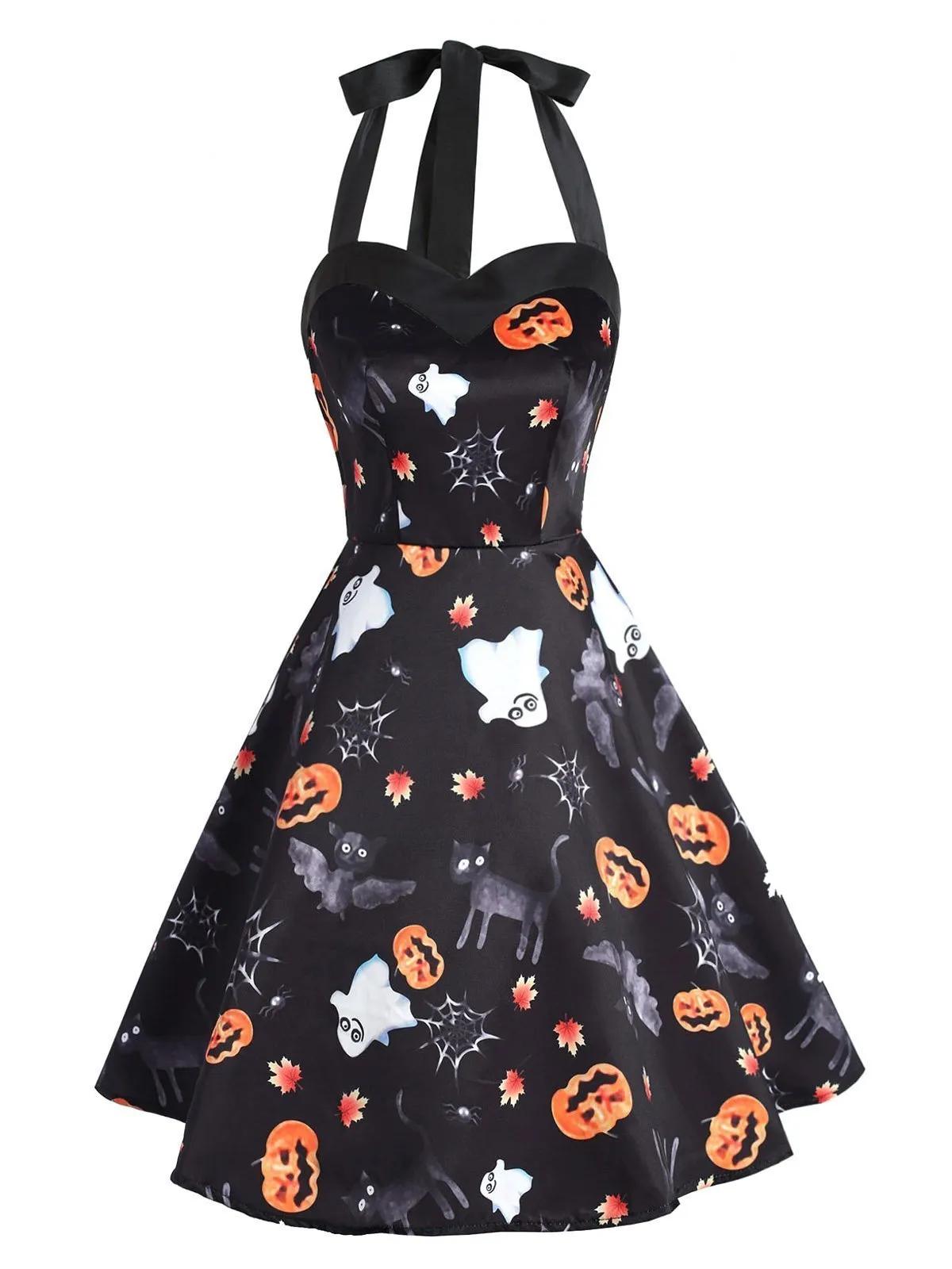 Black 1950s Halloween Pumpkin Dress