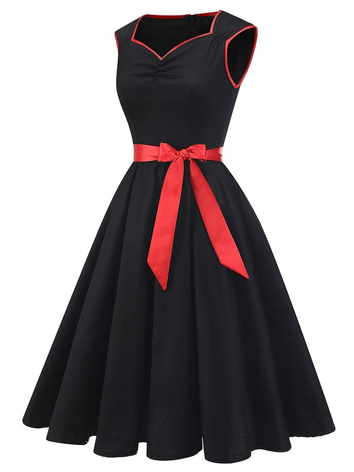 Black 1950s Sweetheart Bow Swing Dress