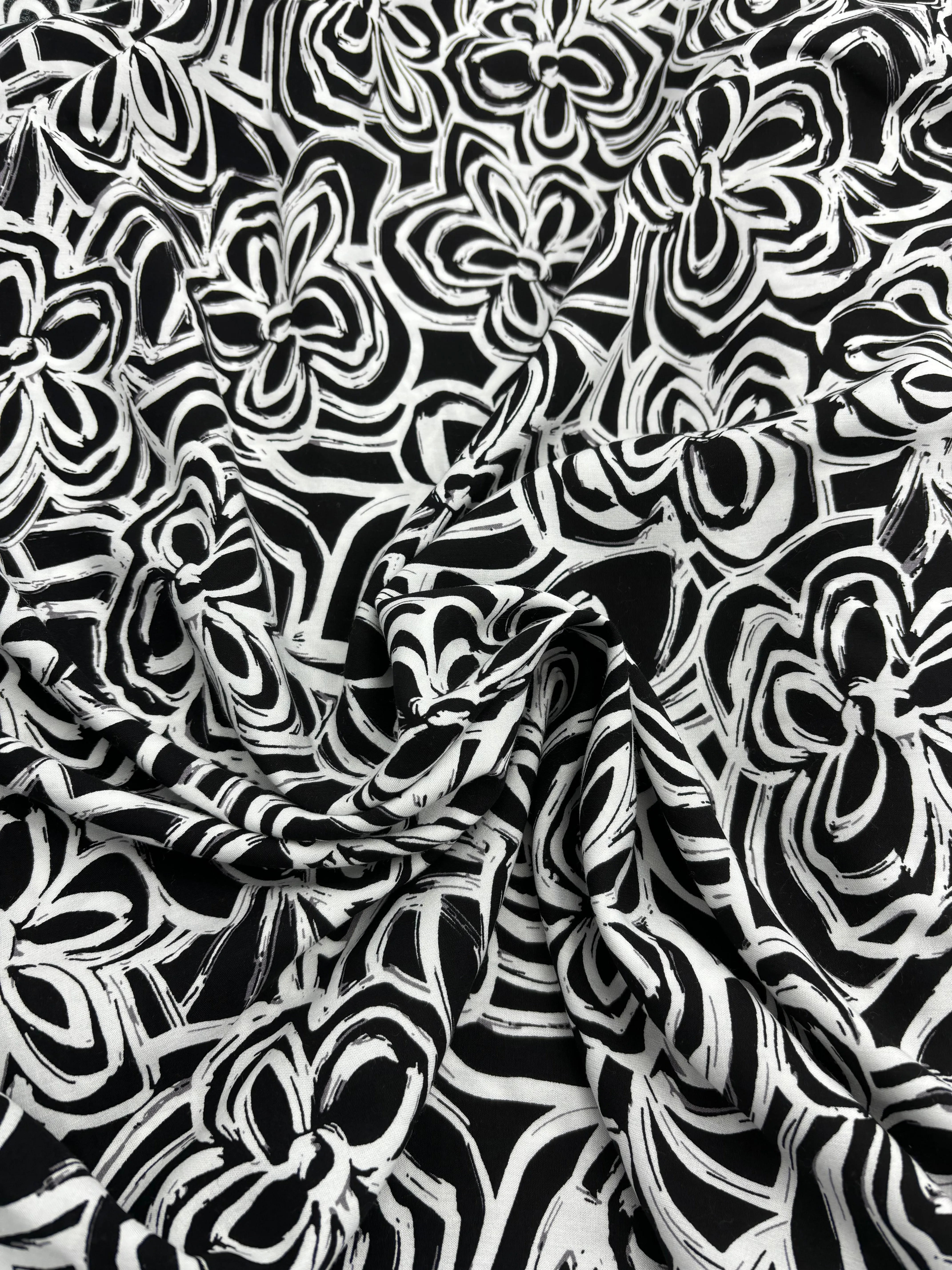 Black & White Flowers Viscose Print