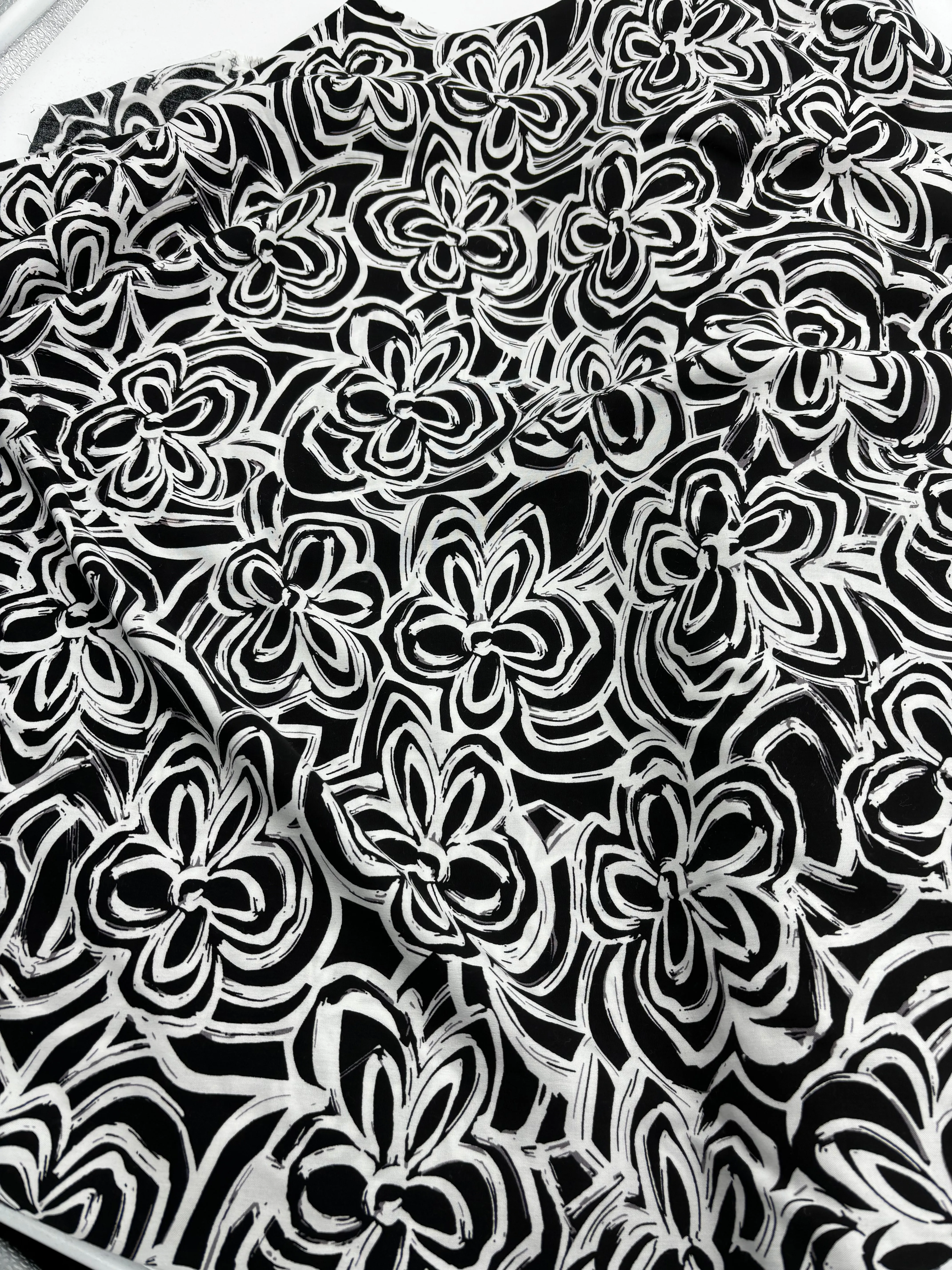 Black & White Flowers Viscose Print