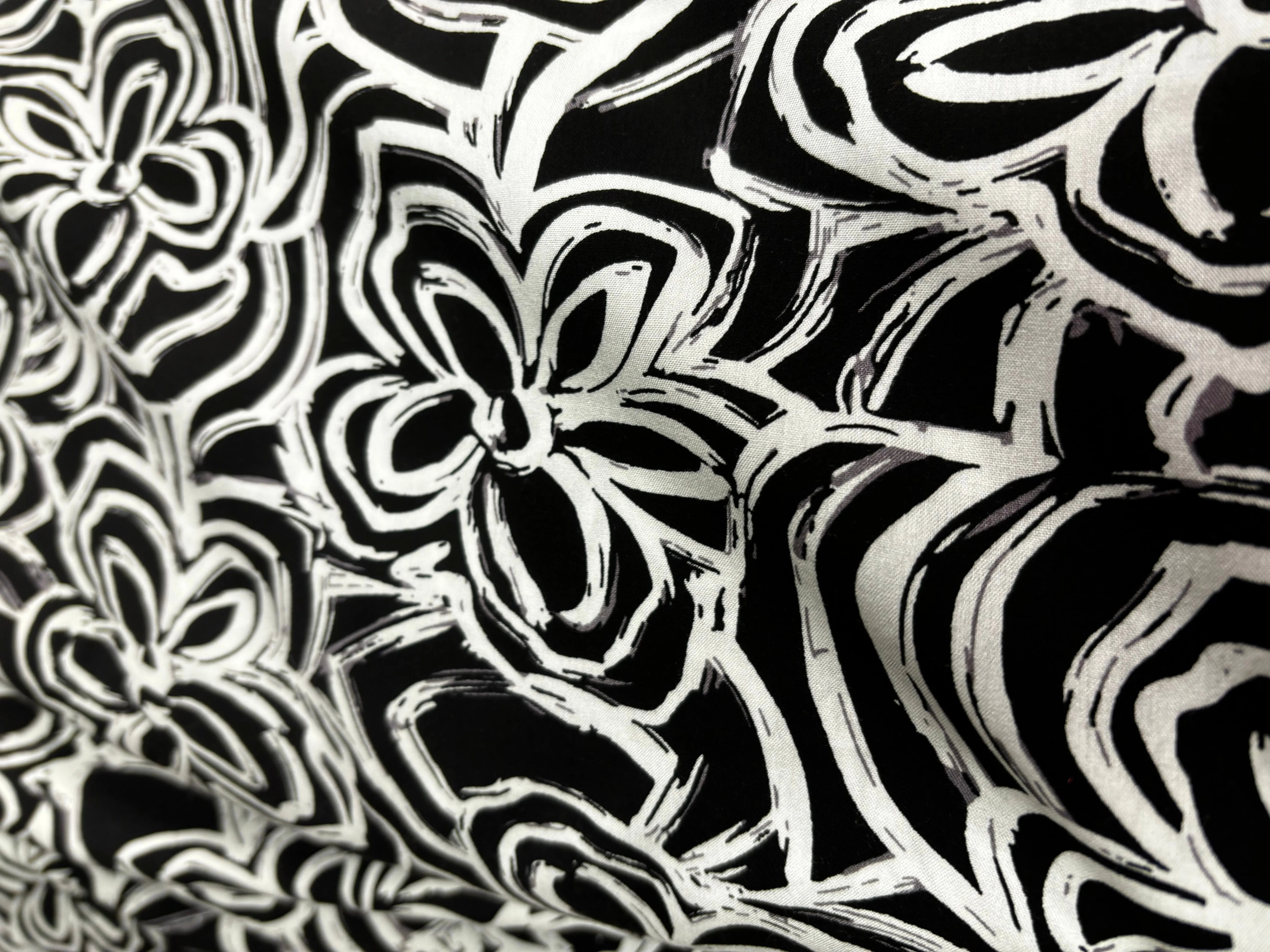 Black & White Flowers Viscose Print