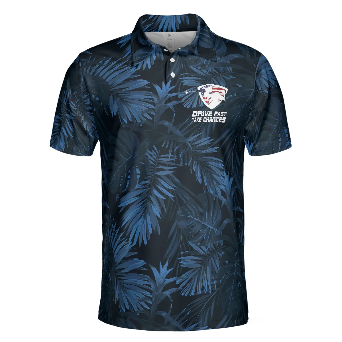 Black And Navy Blue Tropical Pattern Golf Player Polo Shirt, Golfing American Flag Polo Shirt, Best Golf Shirt For Men