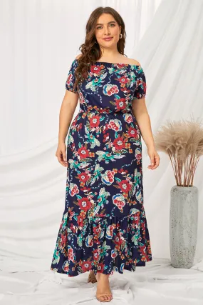 Black Floral Ruffle Plus Size Maxi Dress