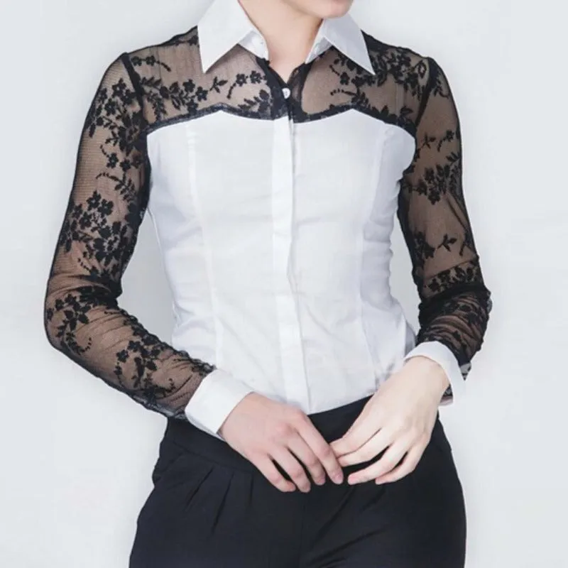 Black Lace Cotton Blouse Bodysuit