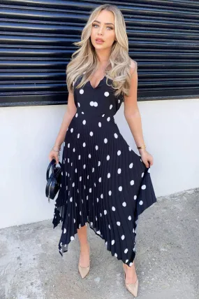 Black Polka Dot Pleated Dress