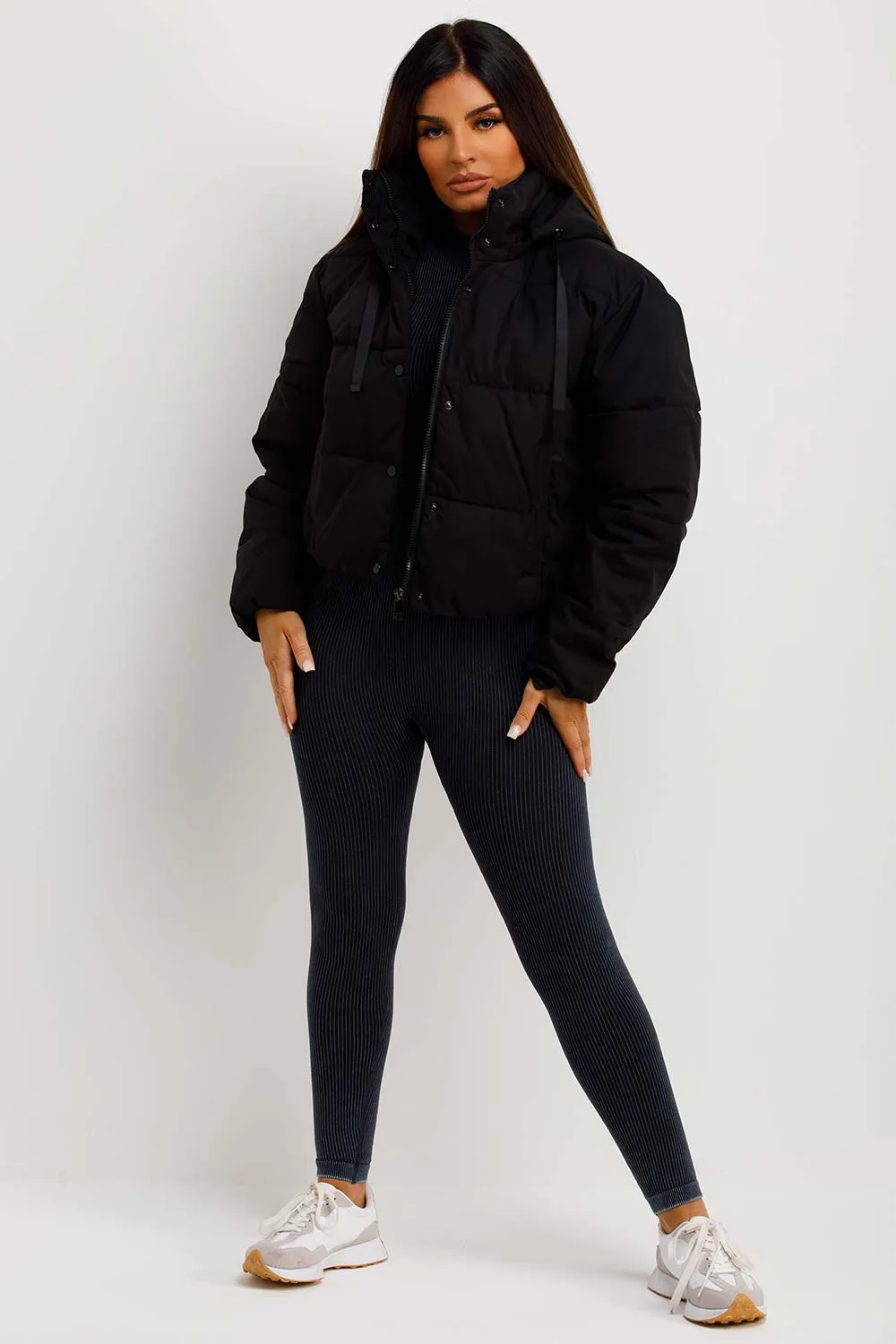 Black Puffer Padded Jacket With Hood