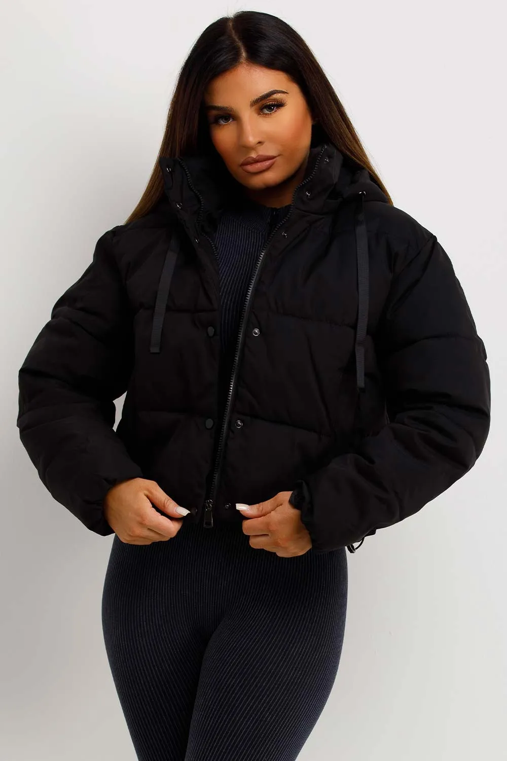 Black Puffer Padded Jacket With Hood