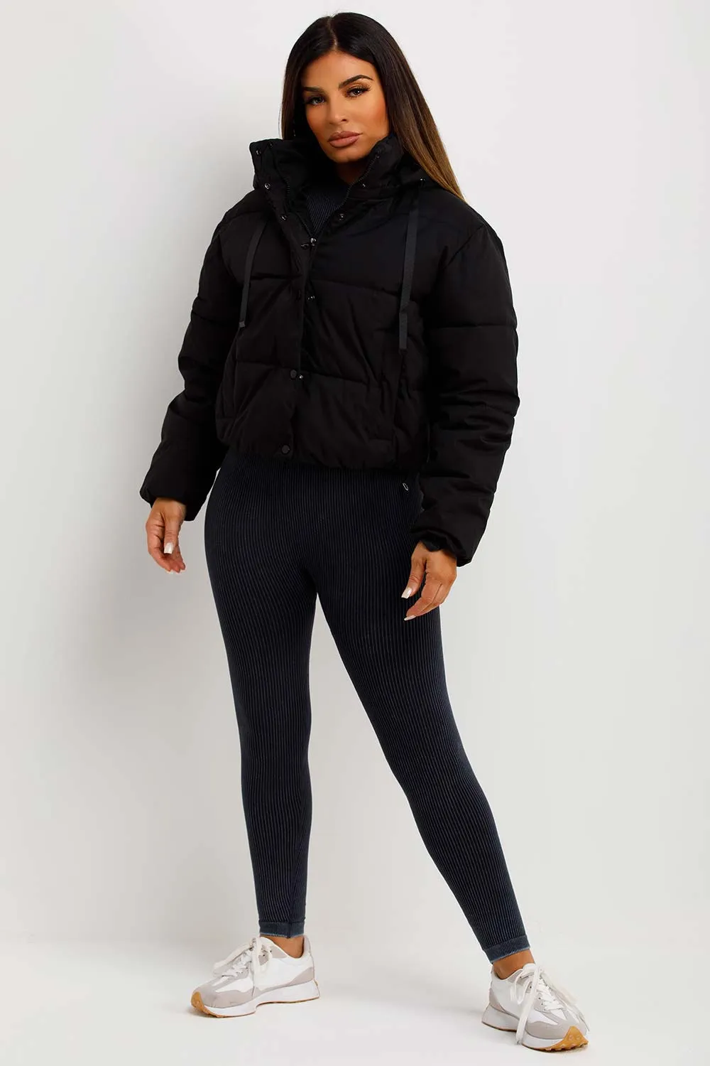 Black Puffer Padded Jacket With Hood