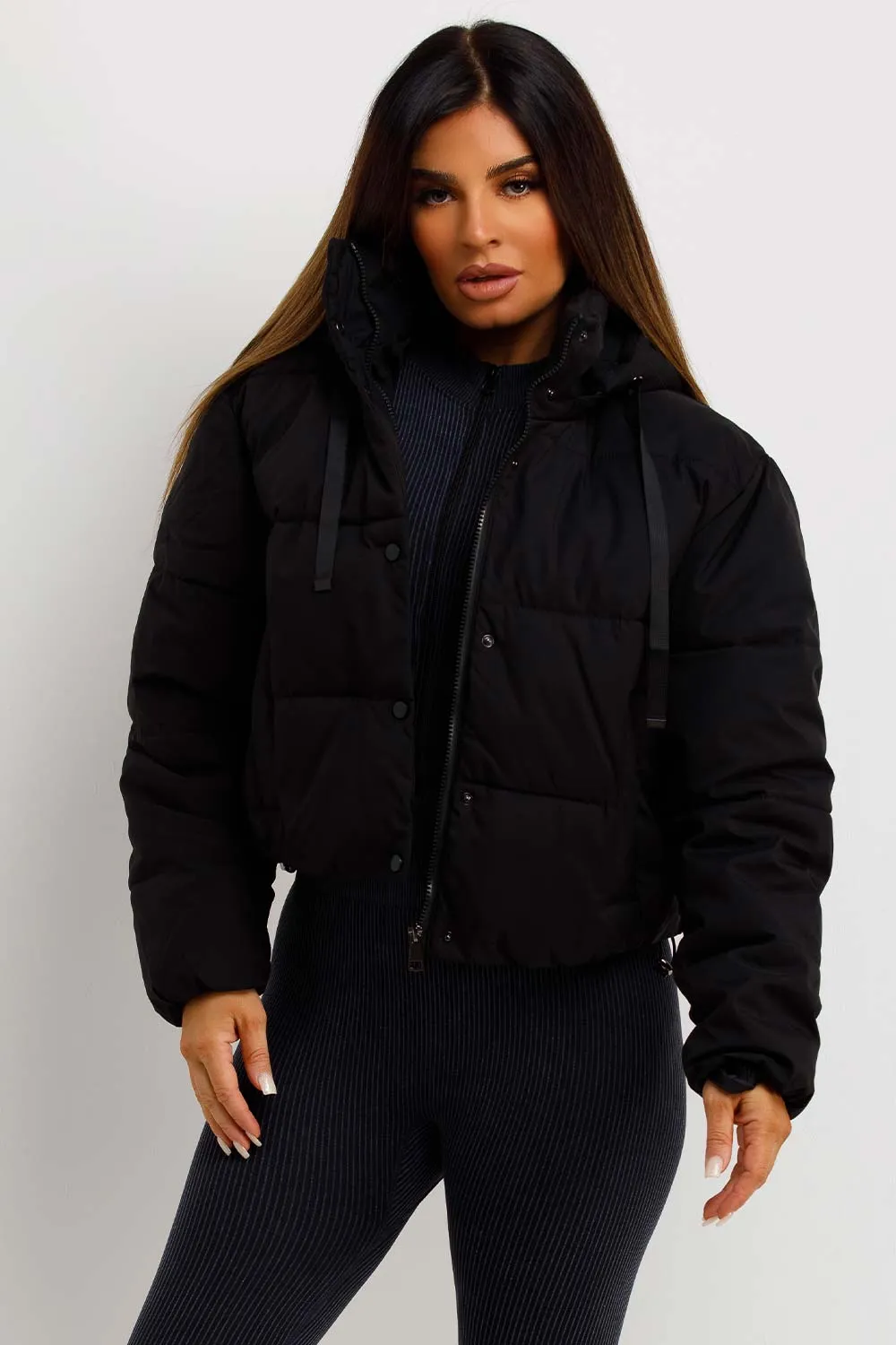 Black Puffer Padded Jacket With Hood