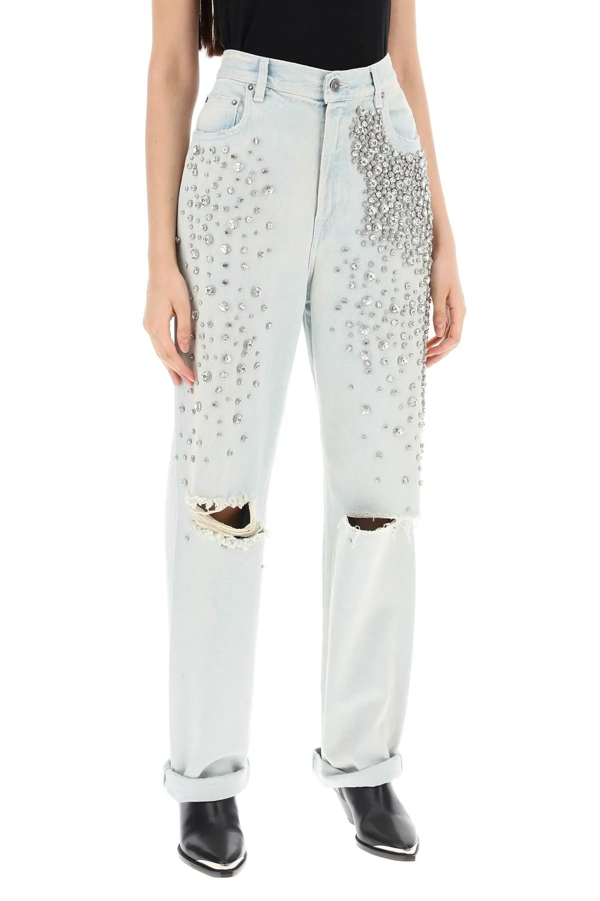 bleached jeans with crystals