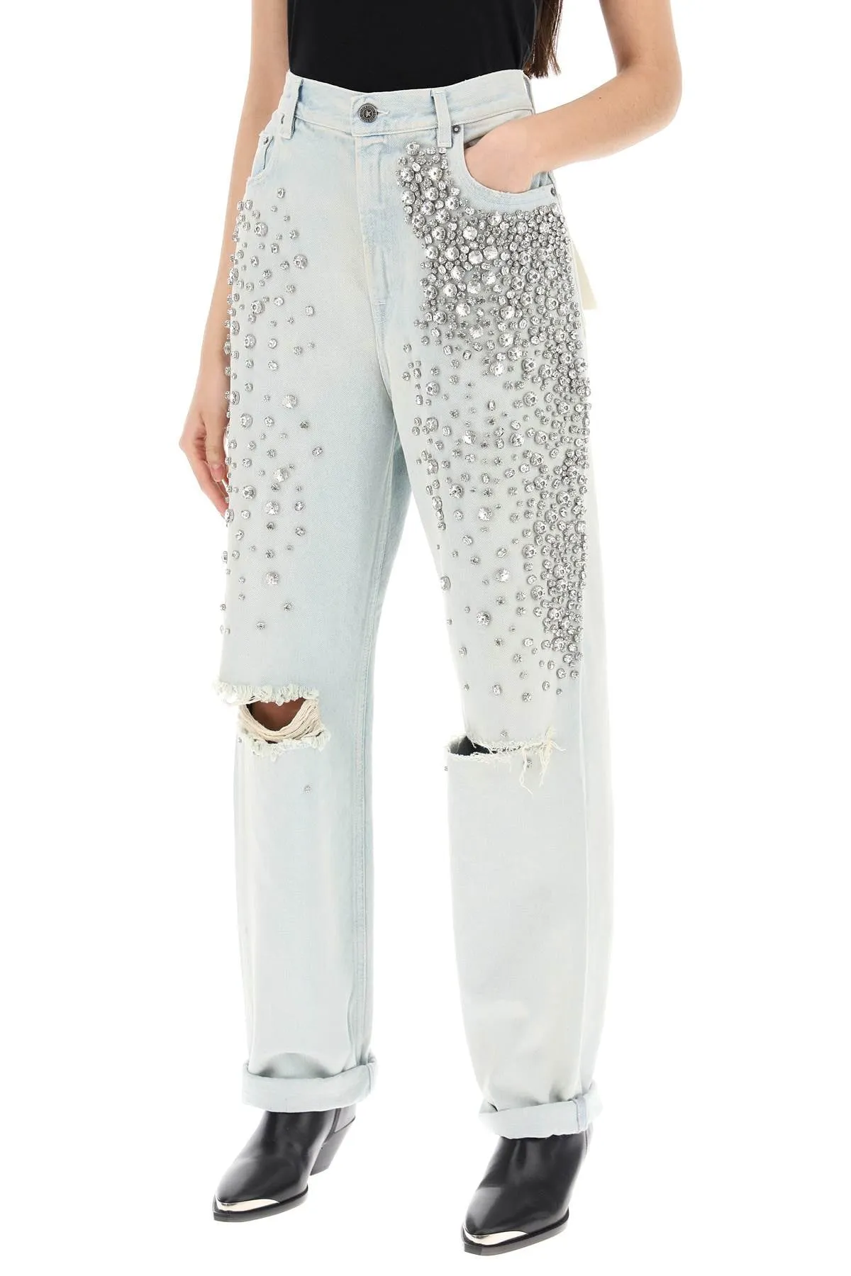 bleached jeans with crystals