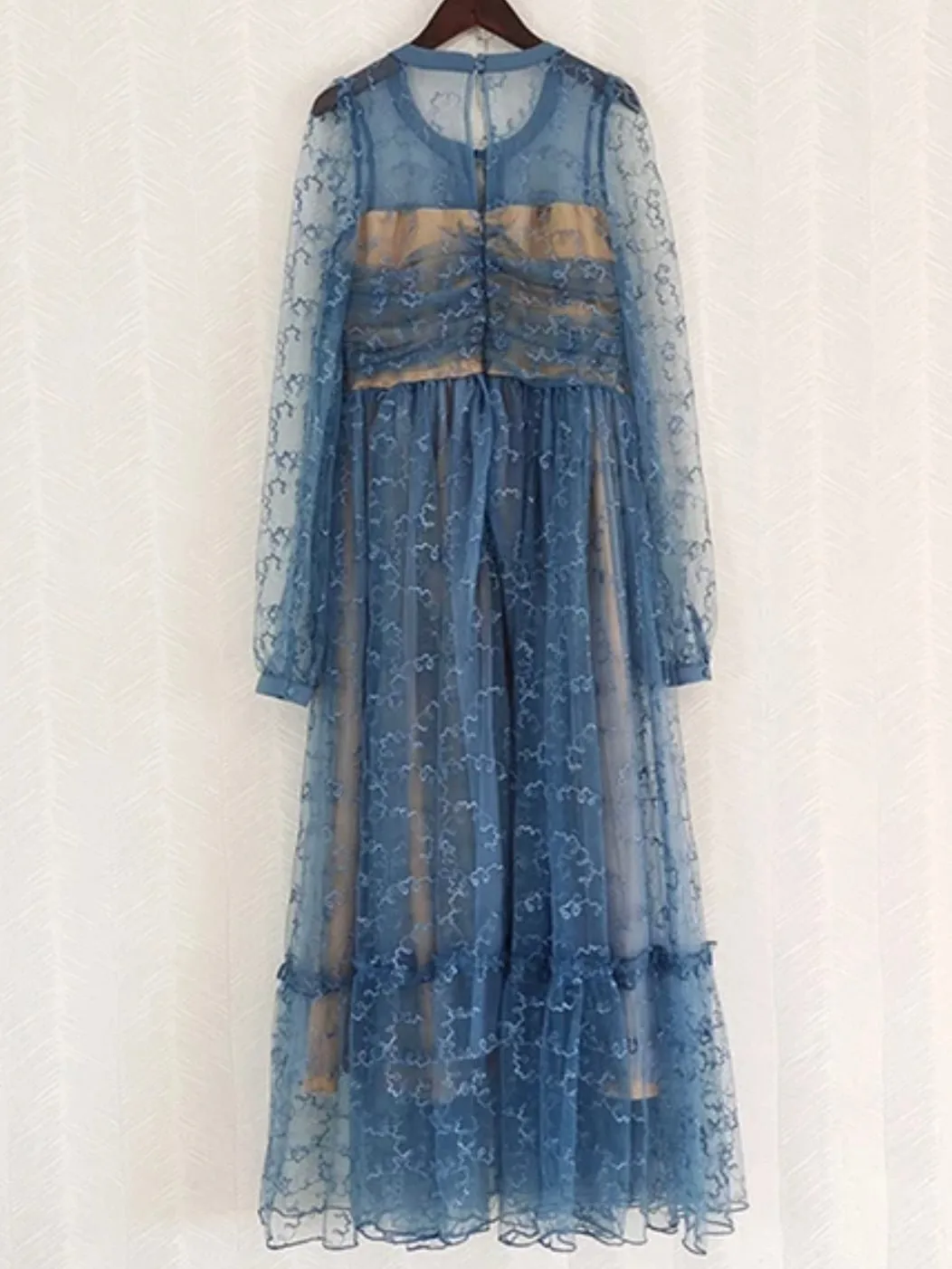 Blue ruffle layered maxi dress