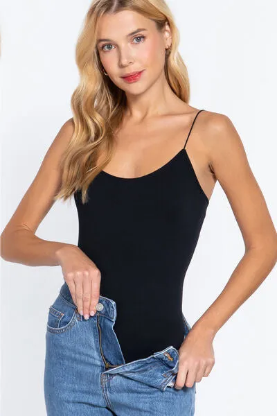 Blue Zone Planet |  ACTIVE BASIC Ribbed Round Neck Seamless Cami Bodysuit